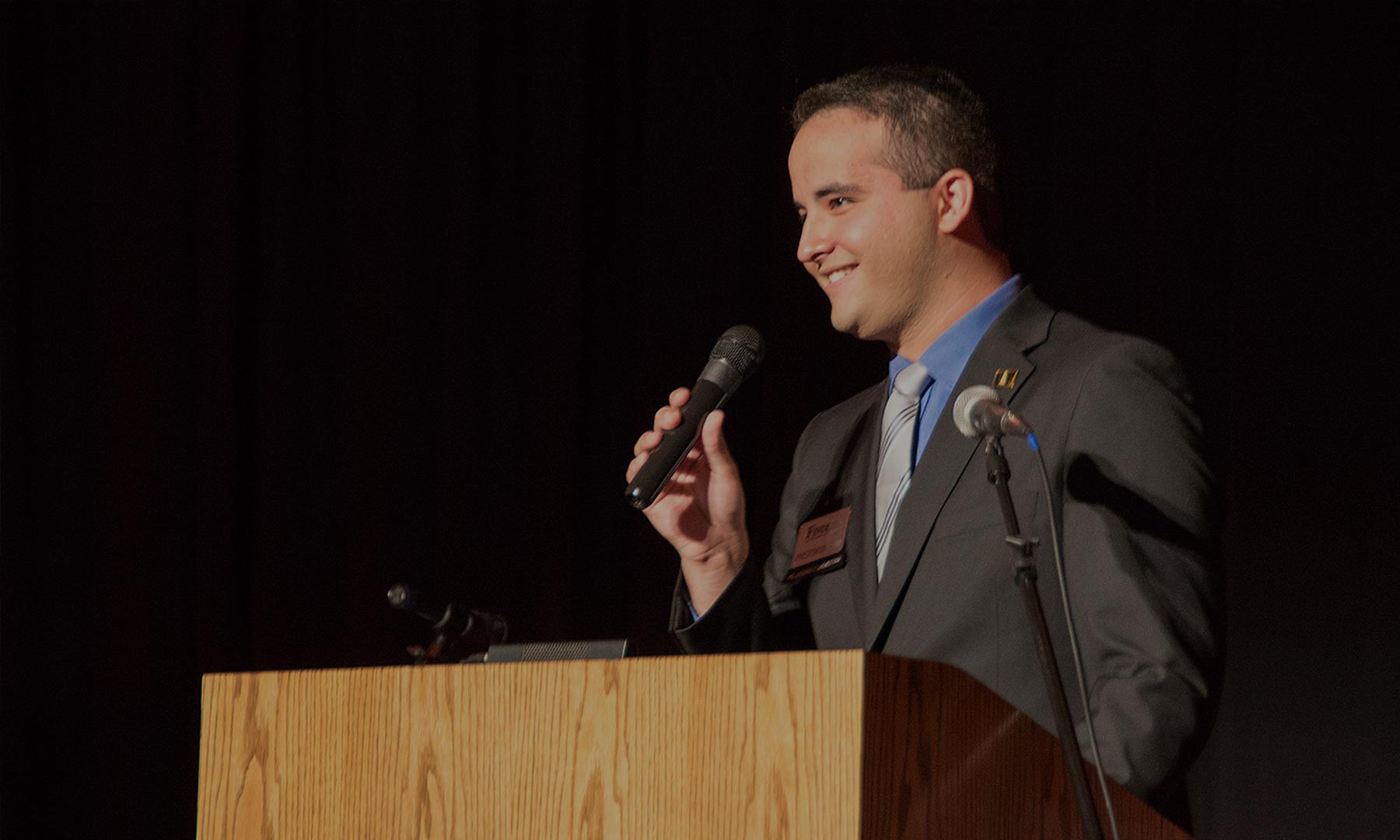 Political science major giving a speech.