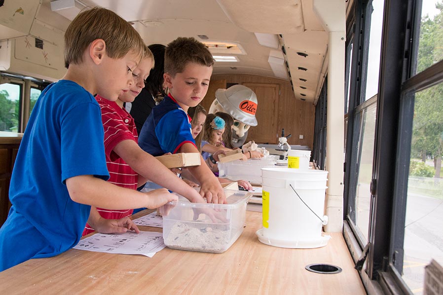 School children on the Derrick's Oiler Learning Express