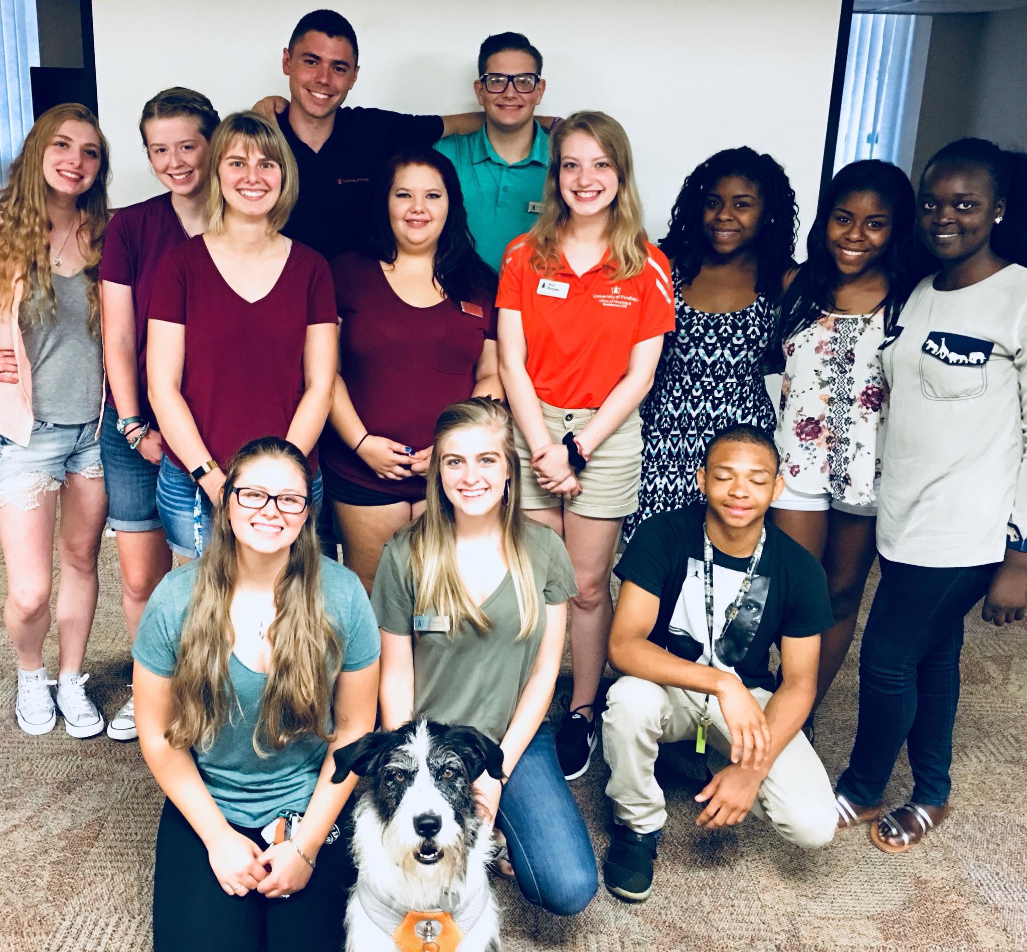 Dog with a group of students