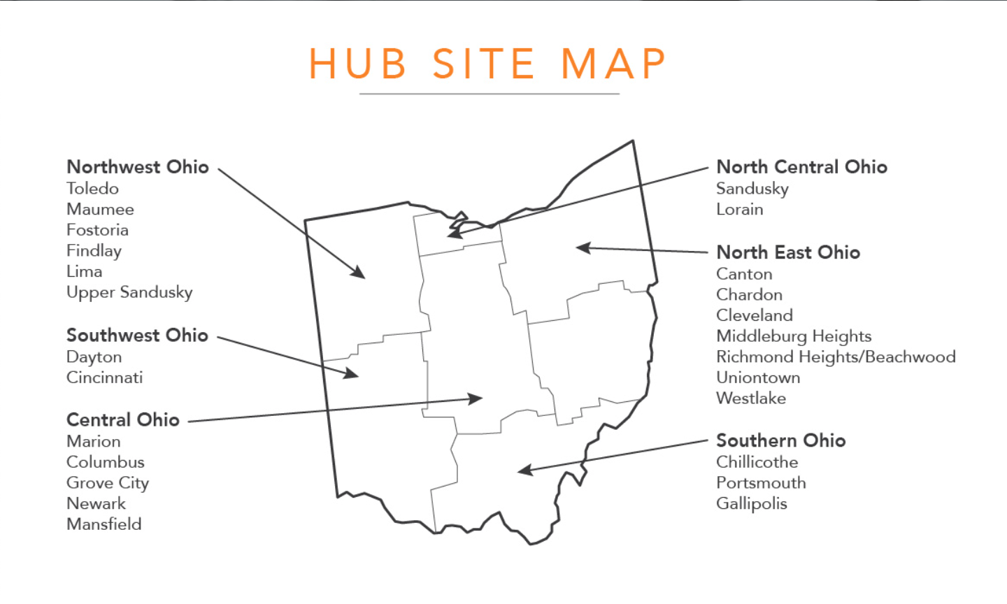 Map of hub site locations