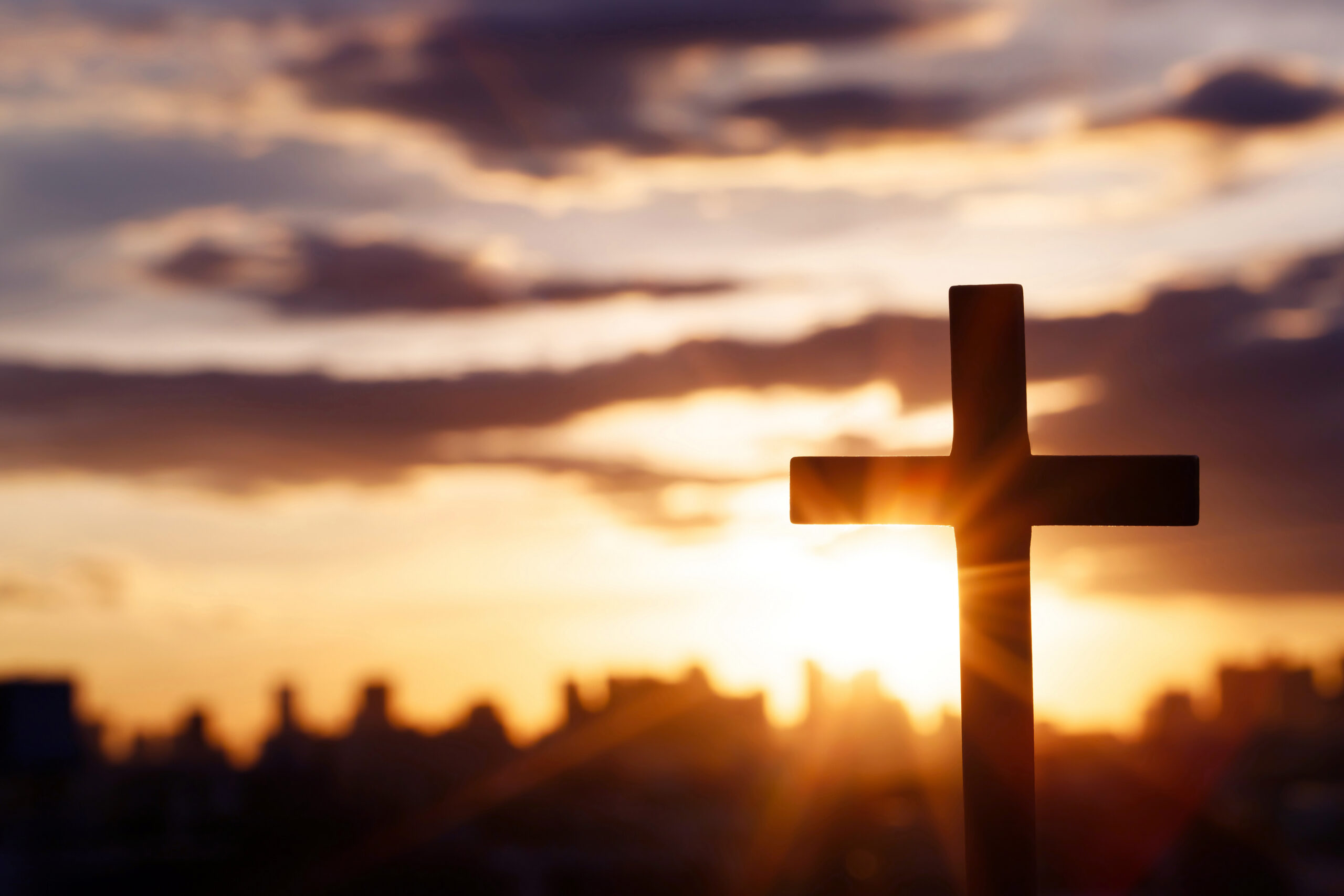 Silhouette Cross Against The Sky At Sunset Dramatic Nature Back