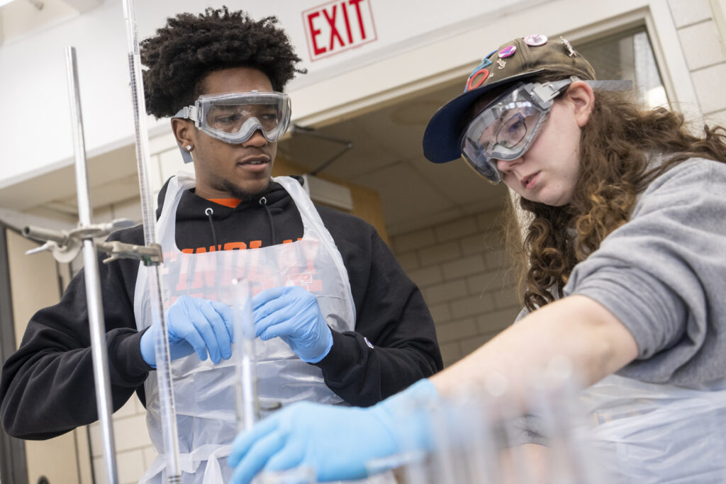 Students In Lab Male And Female Black And White