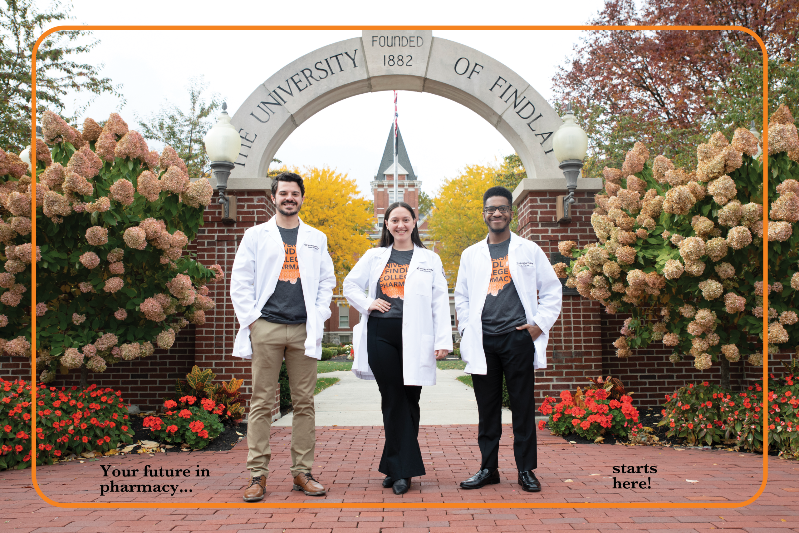 Pharmacy Students in front of Arch